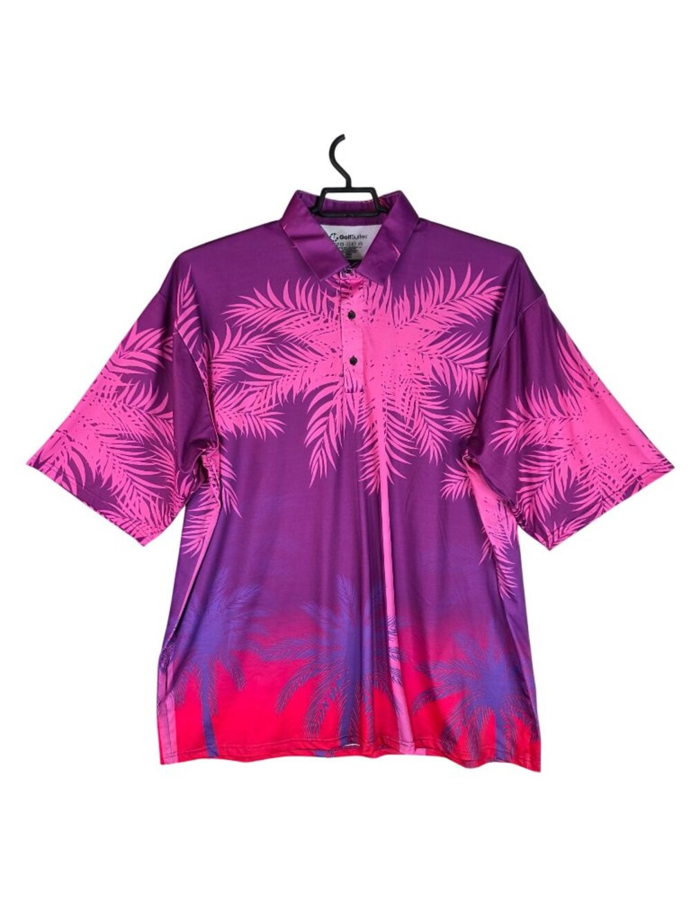 Mens Golf Suites Purple Pink Palm Print Golf Polo Shirt Short Sleeve Size XXXL